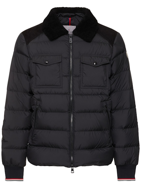 Moncler: Jafferau shearling & suede down coat - Black - men_0 | Luisa Via Roma