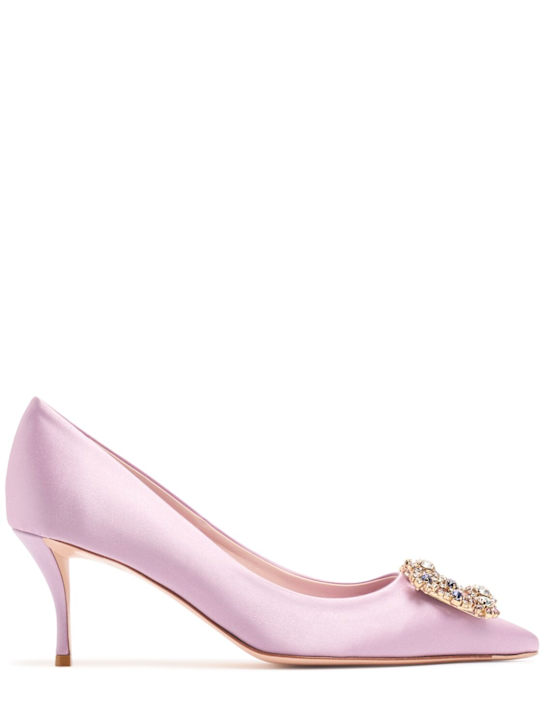 Roger Vivier: 65mm Flower crystal & satin pumps - Lilac - women_0 | Luisa Via Roma
