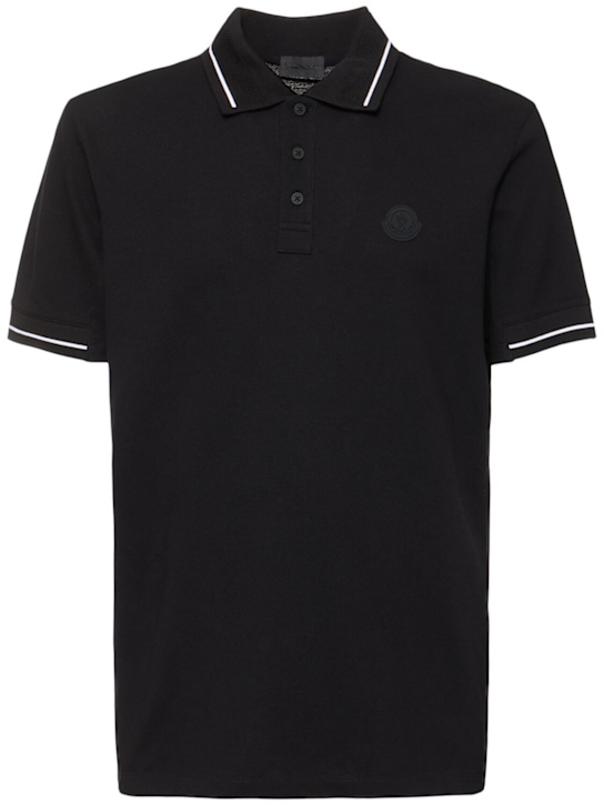 Moncler: Logo patch cotton polo shirt - men_0 | Luisa Via Roma