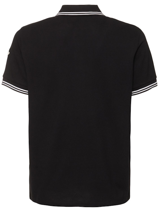 Moncler: Striped trim cotton piquet polo shirt - Black - men_4 | Luisa Via Roma