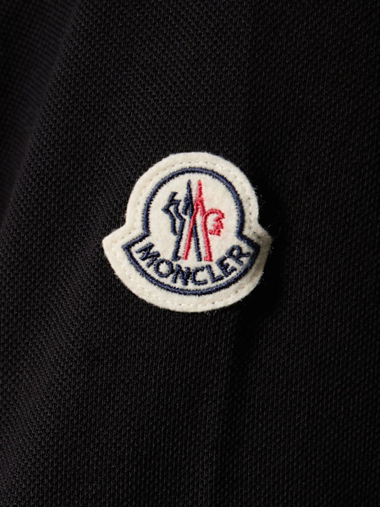 Moncler: Striped trim cotton piquet polo shirt - Black - men_3 | Luisa Via Roma