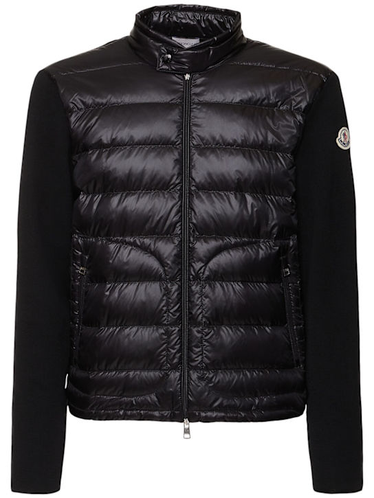 Moncler: Padded wool zip-up cardigan - Black - men_0 | Luisa Via Roma