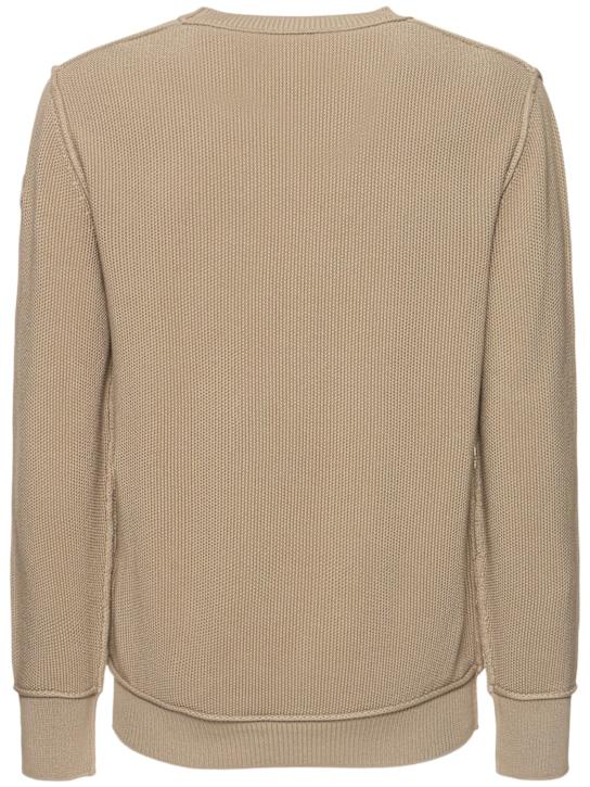 Moncler: Textured cotton crewneck sweater - Sand Beige - men_4 | Luisa Via Roma