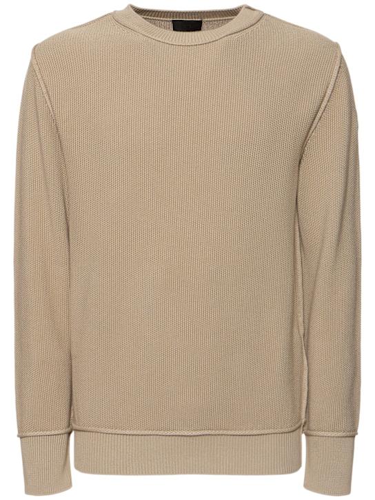 Moncler: Textured cotton crewneck sweater - Sand Beige - men_0 | Luisa Via Roma