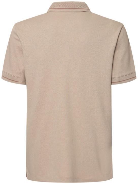 Moncler: Logo patch cotton polo shirt - Sand Beige - men_3 | Luisa Via Roma