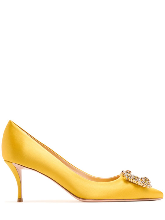 Roger Vivier: 65mm Flower crystal & satin pumps - Yellow - women_0 | Luisa Via Roma