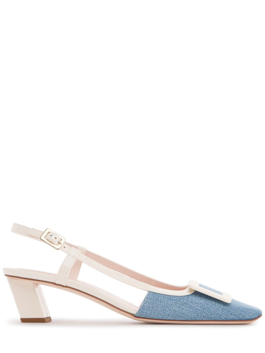 Roger Vivier: 45mm Belle Vivier denim pumps - Blue/Beige - women_0 | Luisa Via Roma