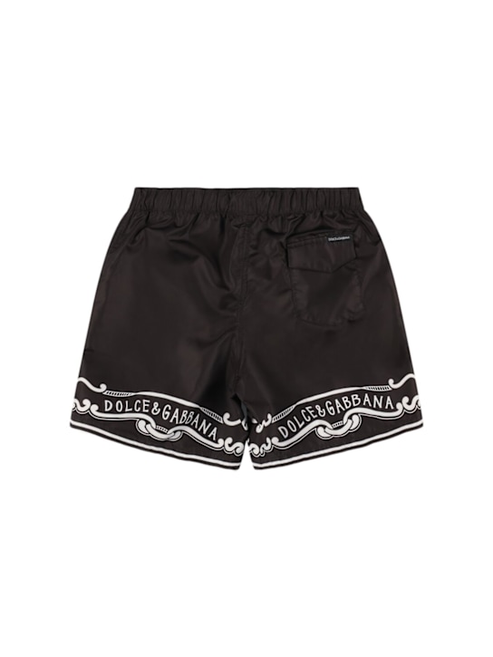 Dolce&Gabbana: Bañador de poliéster estampado - Negro/Blanco - kids-boys_1 | Luisa Via Roma