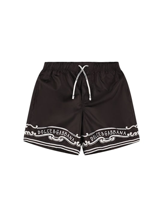Dolce&Gabbana: Bañador de poliéster estampado - Negro/Blanco - kids-boys_0 | Luisa Via Roma
