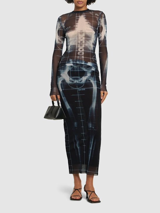 Jean Paul Gaultier: Top maniche lunghe Squeletor in mesh - Nero/Multicolor - women_1 | Luisa Via Roma