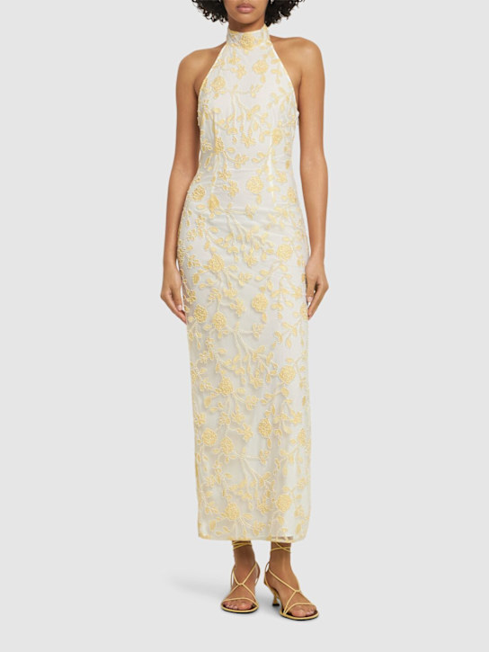 Rotate: Kasia flower beaded long dress - Yellow/White - women_1 | Luisa Via Roma