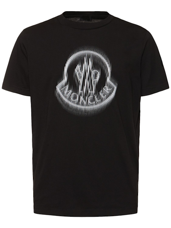 Moncler: Blurred logo cotton t--shirt - men_0 | Luisa Via Roma
