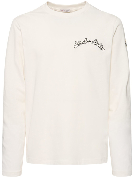 Moncler: Embroidered logo l/s cotton t-shirt - men_0 | Luisa Via Roma