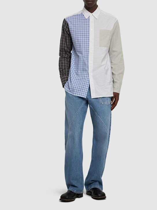 JW Anderson: Patchwork shirt - Blue/Multi - men_1 | Luisa Via Roma