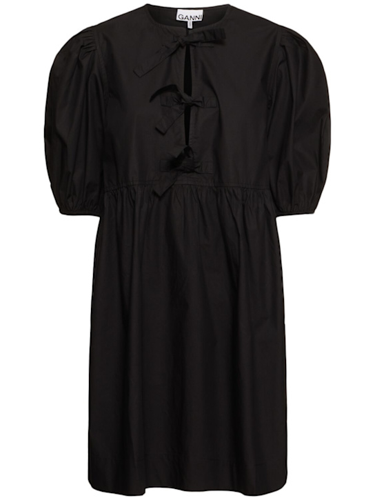 GANNI: Tie string cotton poplin mini dress - Black - women_0 | Luisa Via Roma