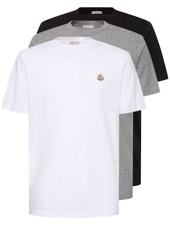 Moncler: Pack of 3 logo patch cotton t-shirts - men_0 | Luisa Via Roma