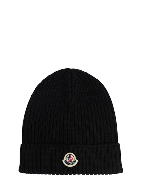 Moncler: Logo cotton beanie - Black - men_0 | Luisa Via Roma