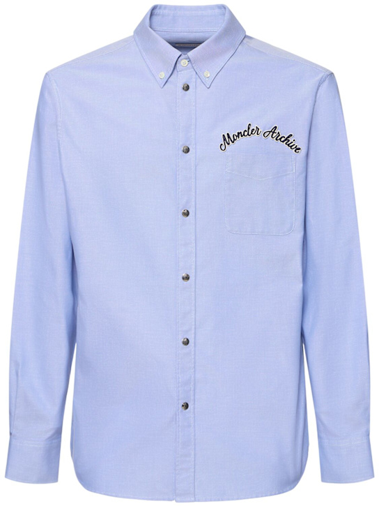Moncler: Hemd aus Baumwolloxford mit gesticktem Logo - Cool Blue - men_0 | Luisa Via Roma