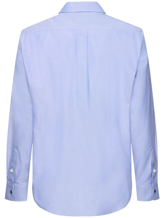 Moncler: Hemd aus Baumwolloxford mit gesticktem Logo - Cool Blue - men_3 | Luisa Via Roma