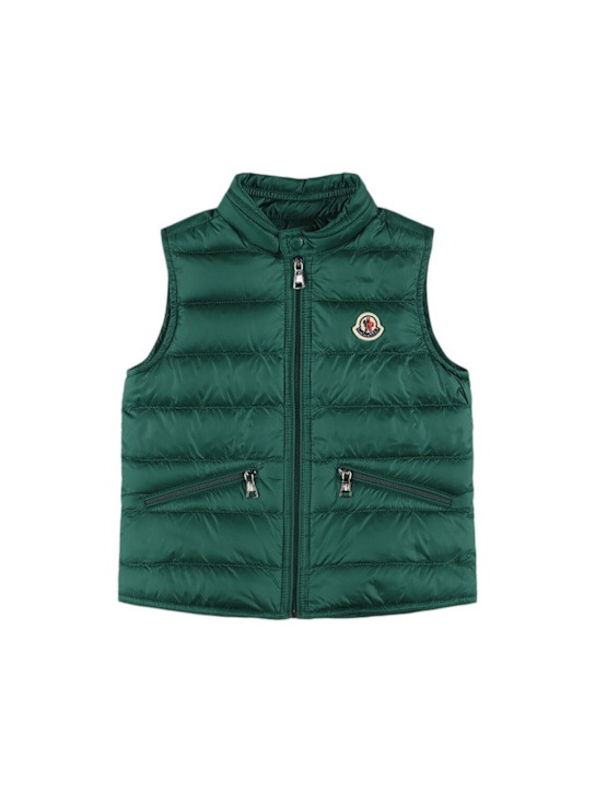Moncler: Chaleco de plumas de nylon plegable - Verde Esmeralda - kids-boys_0 | Luisa Via Roma