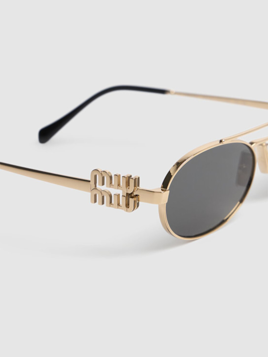 Miu Miu: Round metal sunglasses - Gold/Grey - women_3 | Luisa Via Roma