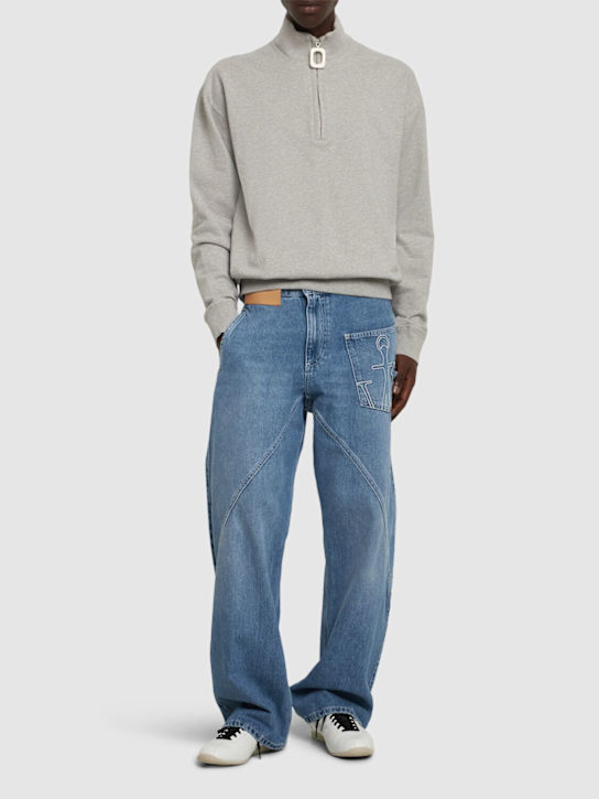 JW Anderson: Sweat-shirt à demi-zippé - Gris Clair - men_1 | Luisa Via Roma