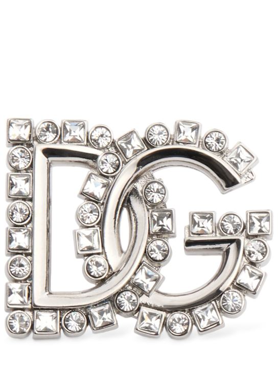 Dolce&Gabbana: DG logo rhinestone pin - Silver - women_0 | Luisa Via Roma