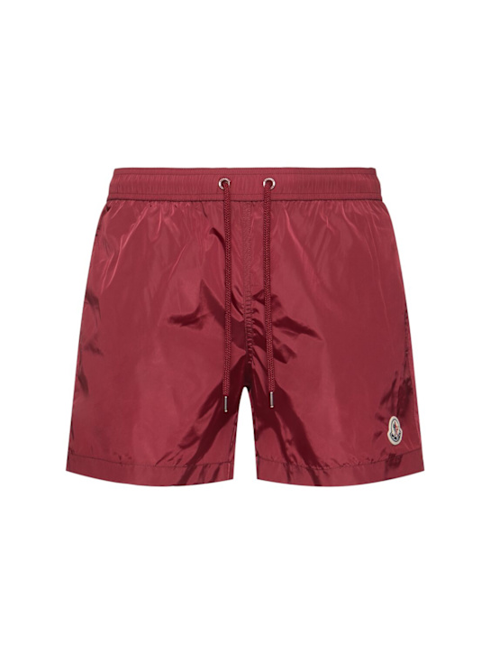 Moncler: Logo patch nylon swim shorts - Red - men_0 | Luisa Via Roma