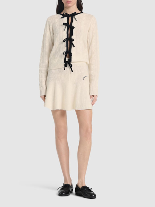 GANNI: Cashmere blend mini skirt - Ivory - women_1 | Luisa Via Roma