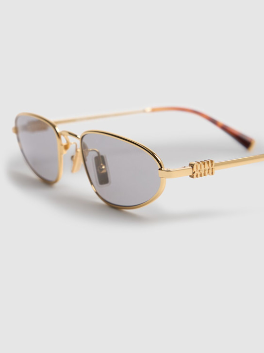 Miu Miu: Regard oval metal sunglasses - Gold/Grey - women_3 | Luisa Via Roma