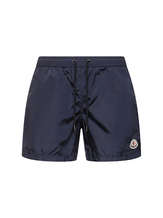 Moncler: Logo patch nylon swim shorts - Midnight Blue - men_0 | Luisa Via Roma