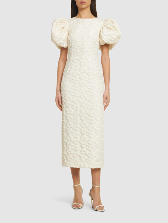 Rotate: Ruby jacquard puff sleeve midi dress - White - women_1 | Luisa Via Roma
