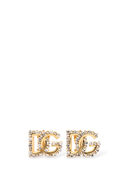 Dolce&Gabbana: Rhinestone logo stud earrings - Gold - women_0 | Luisa Via Roma