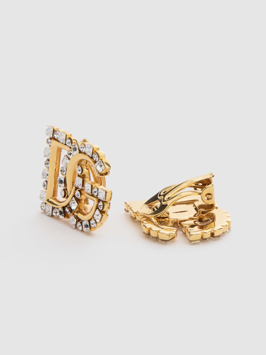 Dolce&Gabbana: Rhinestone logo stud earrings - Gold - women_1 | Luisa Via Roma