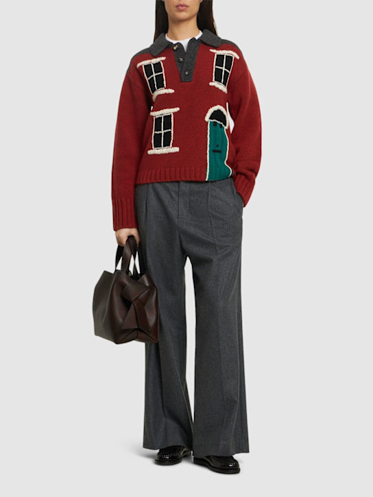 JW Anderson: House针织POLO衫 - 酒红色/绿色 - women_1 | Luisa Via Roma