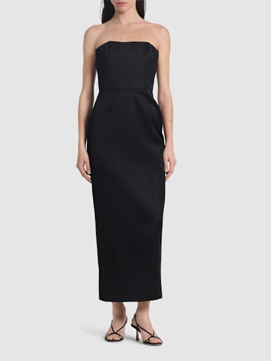 POSSE: Romeo strapless satin midi dress - Black - women_1 | Luisa Via Roma