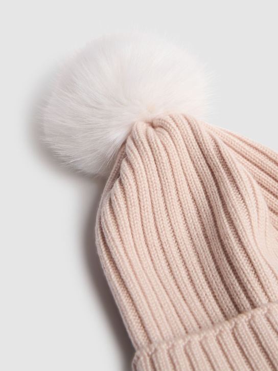 Moncler: Logo virgin wool pom pom beanie - Pink - kids-girls_1 | Luisa Via Roma