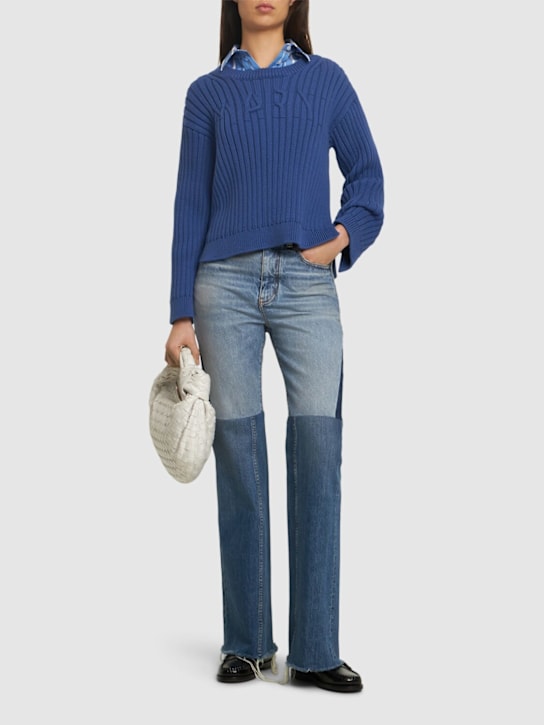 Marni: Logo knit round neck sweater - Blue - women_1 | Luisa Via Roma