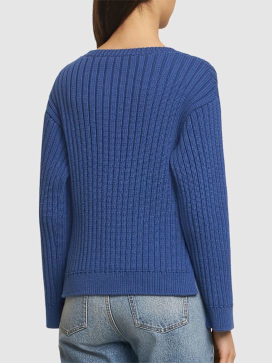 Marni: Logo knit round neck sweater - Blue - women_2 | Luisa Via Roma