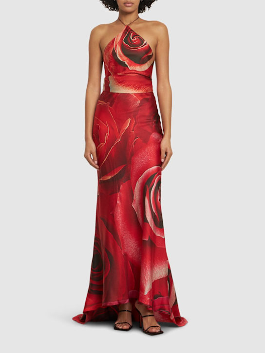 Roberto Cavalli: Garden Rose printed silk dress - Red/Multi - women_1 | Luisa Via Roma
