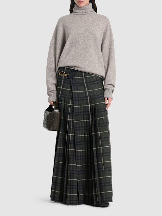 Burberry: Gonna lunga in misto lana plissé check - women_1 | Luisa Via Roma