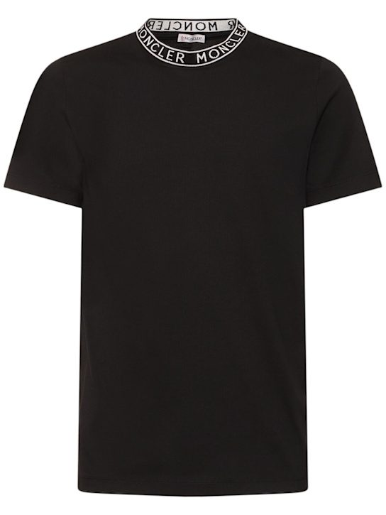 Moncler: Logo-trimmed cotton t-shirt - Black - men_0 | Luisa Via Roma