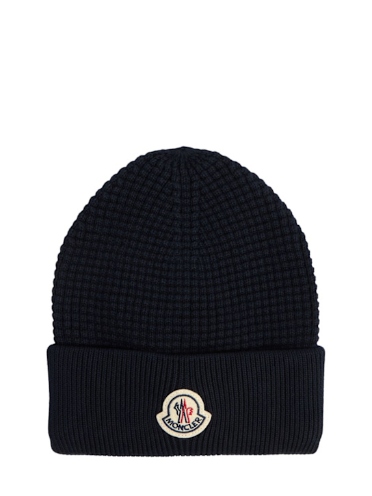 Moncler: Logo detail cotton beanie - men_0 | Luisa Via Roma