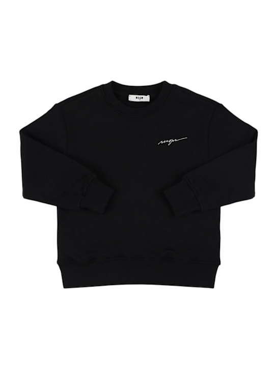 MSGM: Embroidered cotton hooded sweatshirt - Black - kids-boys_0 | Luisa Via Roma
