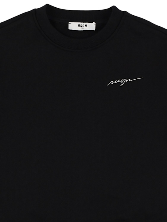 MSGM: Embroidered cotton hooded sweatshirt - Black - kids-boys_1 | Luisa Via Roma