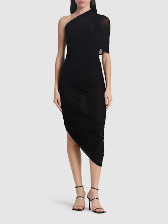 Magda Butrym: Draped jersey one sleeve midi dress - Black - women_1 | Luisa Via Roma