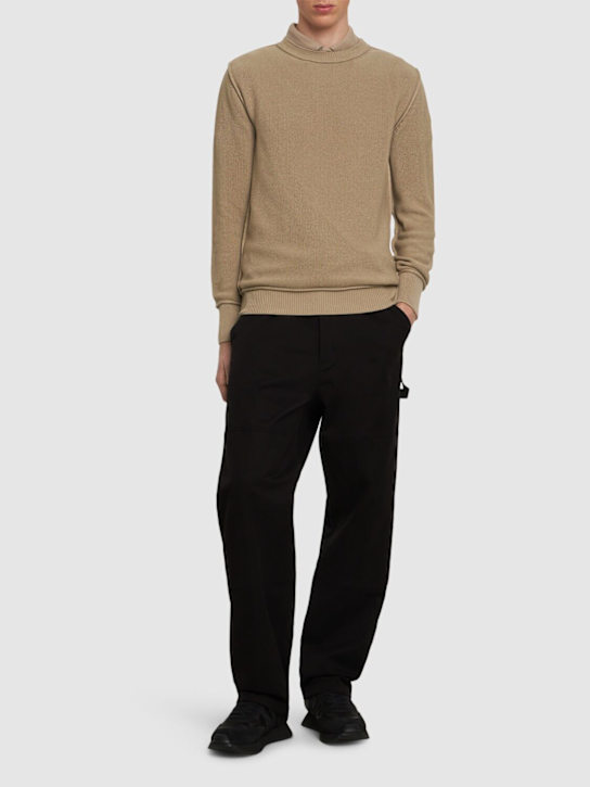 Moncler: Textured cotton crewneck sweater - Sand Beige - men_1 | Luisa Via Roma