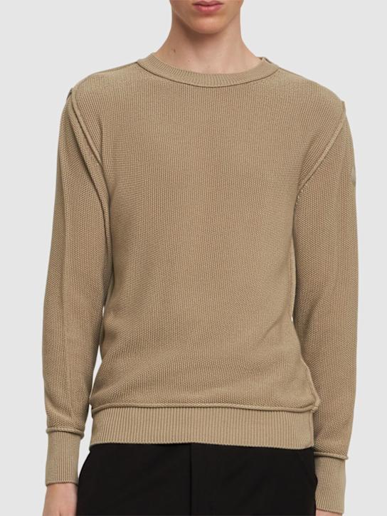 Moncler: Textured cotton crewneck sweater - Sand Beige - men_2 | Luisa Via Roma