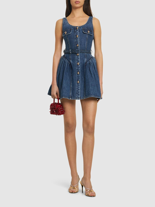 Self-portrait: Flared denim mini dress - women_1 | Luisa Via Roma