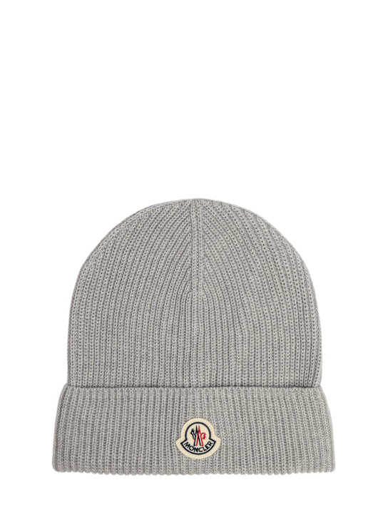Moncler: Logo cotton beanie - Grey - men_0 | Luisa Via Roma